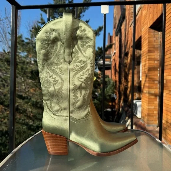 New Free People Jeffrey Campbell Dagget Western Leather Boots Green Spring